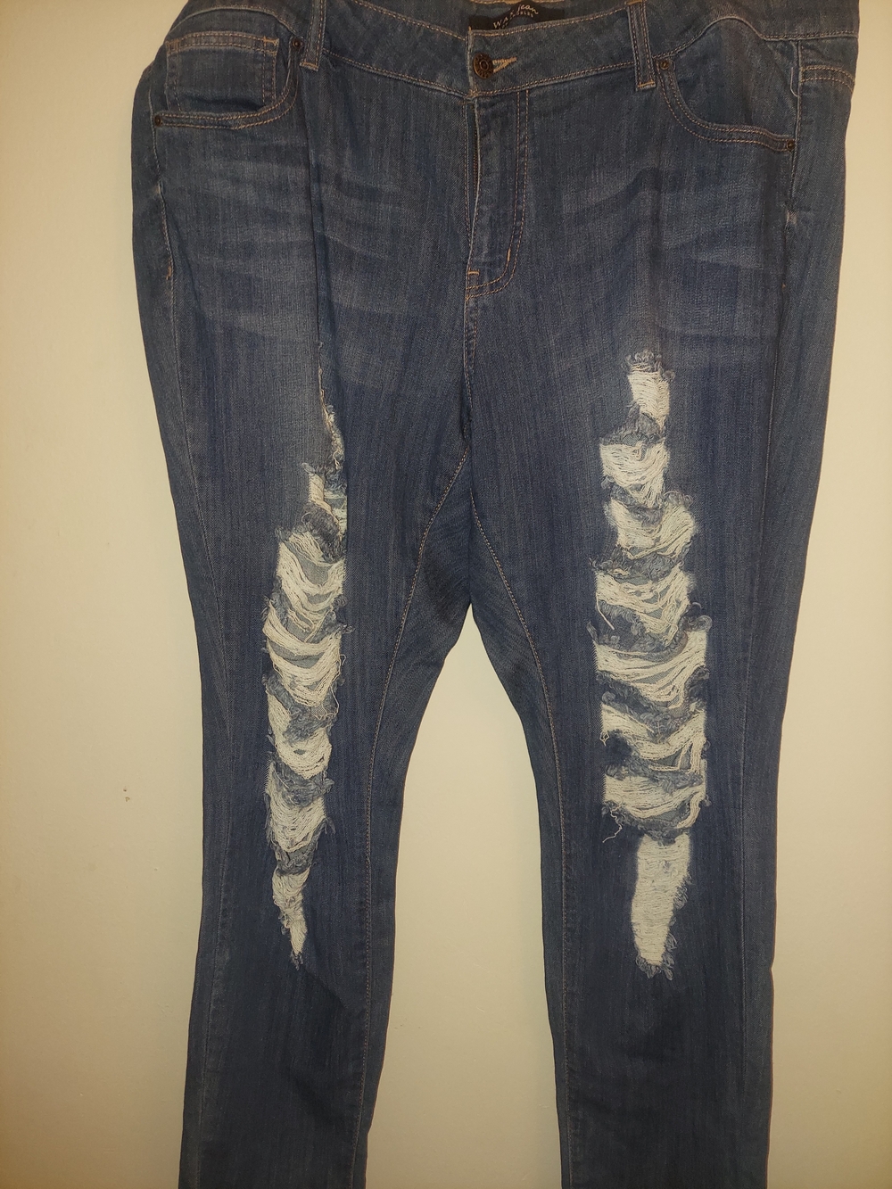 Wax Jean Women's Distressed Dark Blue Skinny Jeans